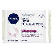 Nivea Gentle Biodegradable Facial Cleansing Wipes for Dry and Sensitive Skin 25 Pack
