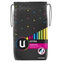 U By Kotex Extra Super Pads with Wings 14 Pack