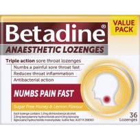 Betadine Anaesthetic Throat Lozenges Honey & Lemon 36 Pack