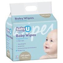 babyU Baby Wipes Fragrance Free 240 Pack