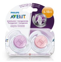 Avent Soothers Translucent 6-18 Months 2 Pack