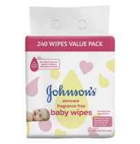 Johnson's Baby Wipes Skincare Fragrance Free 240 Wipes Value Pack