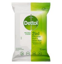 Dettol 2 in 1 Antibacterial Wipes 15 Pack