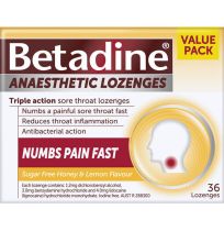 Betadine Anaesthetic Throat Lozenges Honey & Lemon 36 Pack